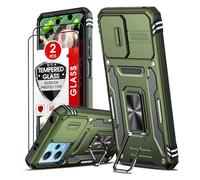 LeYi Funda para Xiaomi Redmi Note 12 5G (NO para 4G), con [2-Unidades] Cristal Vidrio Templado,Carcasa Cubierta de cámara Deslizante Proteger 360 Full Protección Anillo Soporte Bumper Case,Verde Oliva