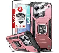 LeYi Funda para Xiaomi Redmi Note 13 4G Carcasa con 2× Protector de Lente de Cámara,2× Cristal Templado, Armor Cover con 360 Grados Magnetic Anillo PC y Silicona TPU Bumper antigolpes Case, Rosa