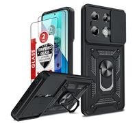 LeYi Funda para Xiaomi Redmi Note 13 4G(No para 5G) con [2-Unidades] Cristal Vidrio Templado, Carcasa Cubierta de cámara Deslizante Proteger Anillo Soporte Silicona TPU Armor Bumper Case, Negro
