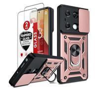 LeYi Funda para Xiaomi Redmi Note 13 Pro 4G/Poco M6 Pro 4G（No para 5G con [2-Unidades] Cristal Vidrio Templado, Carcasa Cubierta de cámara Deslizante Proteger Anillo Soporte Silicona Case, Rosa