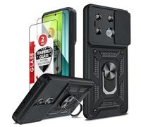 LeYi Funda para Xiaomi Redmi Note 13 Pro 5G/Poco X6 5G（No para 4G con [2-Unidades] Cristal Vidrio Templado, Carcasa Cubierta de cámara Deslizante Proteger Anillo Soporte Silicona Bumper Case, Negro