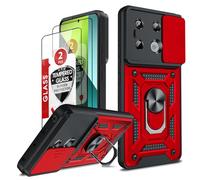LeYi Funda para Xiaomi Redmi Note 13 Pro 5G/Poco X6 5G（No para 4G con [2-Unidades] Cristal Vidrio Templado, Carcasa Cubierta de cámara Deslizante Proteger Anillo Soporte Silicona Bumper Case, Rojo