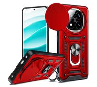 LeYi Funda para Xiaomi Redmi Note 14 Pro Plus 5G, Carcasa Cubierta de cámara Deslizante Proteger Anillo Soporte Silicona TPU Armor Bumper Case, Rojo