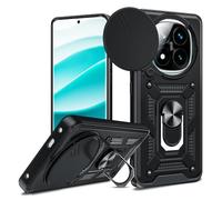 LeYi Funda para Xiaomi Redmi Note 14 Pro Plus/Pro+ 5G, Carcasa Cubierta de cámara Deslizante Proteger Anillo Soporte Silicona TPU Armor Bumper Case, Negro