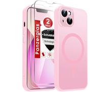 LeYi Funda rosa para iPhone 13 con protector de pantalla, 2 unidades, compatible con MagSafe, fuerza magnética, funda para teléfono móvil i Phone 13 [protección completa de la cámara] Resistente a los