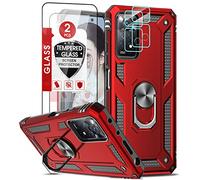 LeYi Funda Xiaomi Redmi Note 12 Pro 4G/ Note 11 Pro 5G& 4G con 2 Piezas Vidrio Templado y 2 Piezas Protectores Lente Cámara,Carcasa con 360 Anillo Soporte Hard PC y Silicona Antigolpes Case,Rojo