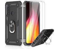 LeYi Funda Xiaomi Redmi Note 8 con [2-Unidades] Cristal Vidrio Templado,Armor Carcasa con 360 Grados Anillo iman Soporte Hard PC y Silicona TPU Bumper Antigolpes Case para Movil Note 8,Negro