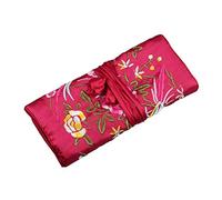 LEYILE - Bolsa de viaje tradicional de seda china con bordado, para joyería, enrollable, en rosa rojo