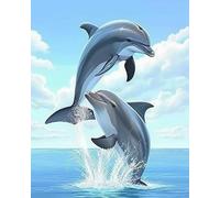 LEYIUYIU Kit de punto de cruz impresoDIY para adultos niños principiantes 11CT Premium patrón preciso bordado arte decoración de pared - dos delfines - 40x50cm