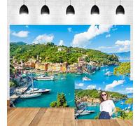 Leyiyi Fondo de fotografía de 2,4 x 1,8 m con vista mediterránea de Nápoles, paisaje italiano, Campania, Costle, pueblo, montaña, vista, mar, agua, ensueño, boda, foto, retrato, vinilo