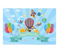 Leyiyi Telón de fondo para el Día del Niño de 1,8 x 1,2 m, diseño de dibujos animados, nave espacial voladora, ovni, colorido, globo de aire caliente, arcoíris, cometa, globo, estrellas, plegable