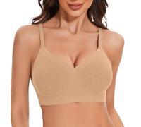 LEYSHE Sujetador Suave para Mujer Sin Aros Sujetador Sin Costuras Sujetador Push Up Cómodo Sujetador Minimizador Bustier Cobertura Completa, Copa A-C,Beige,2XL