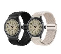 LeyuBand Paquete de 2 bandas magnéticas de nailon de 20 mm compatibles con relojes analógicos Timex Expedition Scout, Acadia, Digital CAT, Field, Rugged Core, Correa de repuesto suave para modelos de