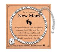 Leyung Regalos para mamá nueva, mamá embarazada, pulsera con dije de pies de bebé, primer día de la madre, cumpleaños, Navidad, regalos de embarazo, Seven inches with a two-inch extension, Acero