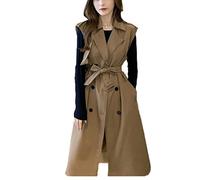 LEYWHEF Primavera Otoño Invierno Mujeres Casual Ropa de Trabajo Bonita Chaqueta Mujer OL Señoras Streetwear Abrigo Largo.(Caqui,Large)