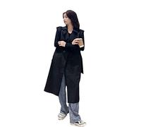 LEYWHEF Primavera Otoño Invierno Mujeres Casual Ropa de Trabajo Bonita Chaqueta Mujer OL Señoras Streetwear Abrigo Largo.(Negro -,Small)
