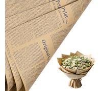 LeZakaa 20 hojas de papel de regalo de flores de papel de periódico, papel de ramo floral reversible, diseño de papel kraft de fuente azul para el día de San Valentín, día de la madre, fiestas,