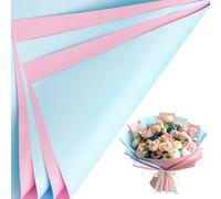 LeZakaa 20 hojas de papel de regalo de flores, papel de ramo floral reversible impermeable, diseño azul cielo y rosa para el día de San Valentín, día de la madre, fiestas, cumpleaños, bodas, baby
