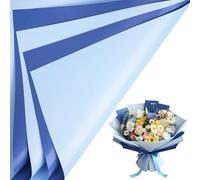 LeZakaa 20 hojas de papel de regalo de flores, papel de ramo floral reversible impermeable, diseño azul cielo y azul marino para el día del padre, graduación, fiesta, vacaciones