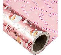 LeZakaa Papel de regalo de Navidad reversible, rollo gigante, Papá Noel y bastón de caramelo con lámina metálica en rosa, 24 pulgadas x 100 pies (200 pies cuadrados)