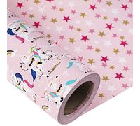 LeZakaa Papel de regalo reversible de Navidad, rollo jumbo, Papá Noel, unicornio y estrella en rosa, 24 pulgadas x 100 pies (200 pies cuadrados)