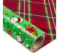 LeZakaa Papel de regalo reversible de Navidad, rollo jumbo, Papá Noel y cuadros rojos, 24 pulgadas x 100 pies (200 pies cuadrados)