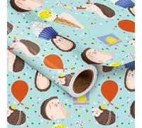 LeZakaa Rollo de papel de regalo de cumpleaños, diseño de erizo y lunares de colores para cumpleaños, vacaciones, fiestas, baby shower para niños, niñas, niños, mini rollo, 17 pulgadas x 16.4 pies