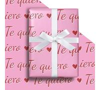 LeZakaa Rollo de papel de regalo de San Valentín, texto rosa Te quiero (español para I love you) y diseño de corazones, mini rollo, para el día de San Valentín, boda, fiesta, amante del aniversario,