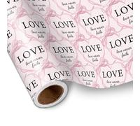 LeZakaa Rollo de papel de regalo Wedding Love, lazo rosa, corazón, amor nunca falla para boda, despedida de soltera, compromiso, aniversario, día de San Valentín, rosa, mini rollo, 17 pulgadas x 16.4