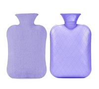 Lezdig Botella de agua caliente clásica de goma - Bolsa de agua caliente de 2 litros para aliviar el dolor, herramientas de terapia calentador de cuerpo con funda de franela suave - morado