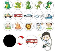 LEZED Pegatinas para Orinal Entrenamiento Interesantes 15 Piezas Pegatinas Orinal Cambio de Color Reutilizables Pegatinas Mágicas para ir al Baño para Niños y Niñas,Dinosaurio Coche Avión Animal