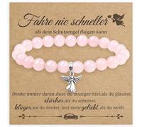 Lezehea Pulsera Cuarzo Rosa,Pulsera de Piedras Preciosas de Cuarzo Rosa,Pulseras Cristal Perlas Piedras,8 mm Cristal Perlas,Idea de Regalo para Mujer Amistad (Ángel conductor)