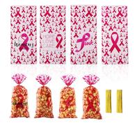 Lezevn Bolsas de plástico para caramelos, bolsas de celofán para concienciación sobre el cáncer de mama, bolsas de dulces a granel para suministros de fiesta (50)