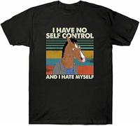 LEZHONGQIU Bojack Horseman I Have No Self Control and I Hate Men's T-Shirt Unisex Black Men Tees 3XL