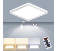 LEZOE 18W Lámpara de Techo LED con Radar Detector de Movimiento, LED Plafones dimmable 1800LM Sensor Plafón Regulable, 3000K/4000K/6500K para Baño Garaje Escaleras Sótano Pasillo Balcón 22x22x2.5cm