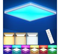 LEZOE 24W RGB LED Plafón regulable 2400LM Cambio de color Plafón con mando a distancia, luz nocturna, 3000K-6500K Plafón cuadrado para sala de estar, dormitorio de niños, 30 x 30 x 2,5 cm