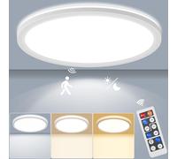 LEZOE Lámpara de Techo LED con Radar Detector de Movimiento, LED Plafones dimmable 24W 2400LM Sensor Plafón Regulable, 3000K/4000K/6500K para Baño Garaje Escaleras Sótano Pasillo Balcón Ø30x2.5cm