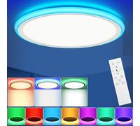 LEZOE RGB LED Lámpara de techo regulable con mando a distanci Ø33 cm, 24W 2400lm, cambio de color, luz de techo LED con mando a distancia, 4000K, 3000K, 6500K, luz de techo redonda, para sala de