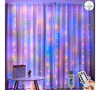 Lezonic Cortina de luces LED de 3 x 3 m, 300 ledes, con 8 modos, IP65, resistente al agua, decoración para interiores, decoración de fiestas, Navidad, Halloween (multicolor)
