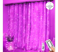 Lezonic Guirnalda de luces para cortina, 3 m x 3 m, 300 LED, USB, enchufable, 8 modos, control remoto, cadena de luces para dormitorio, jardín, fiesta, boda, decoración de Navidad (rosa)