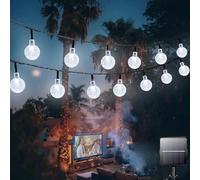 Lezonic Guirnalda de luces solares de 12 m, 100 LED, impermeable, 8 modos, luces decorativas para interiores y exteriores, para el hogar, patio, cenador, patio, boda, fiesta, festival (blanco