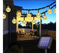 Lezonic Guirnalda luces solares exteriores, 30 LED 23 pies 8 modos, bolas cristal solares, impermeables para exteriores, interiores, iluminación para jardín, balcón, fiestas, Navidad (blanco cálido)