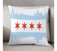 LEZUAHSH Fundas de Cojín Decorativo para Sala de Estar Sofás 50x50cm,Bandera de la Ciudad de Chicago con un Horizonte de Edificios de Gran Altura,Decoración Almohada Funda de Almohada