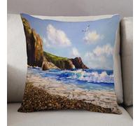 LEZUAHSH Fundas de Cojín Decorativo para Sala de Estar Sofás 50x50cm,Decoración campestre, Pintura de una Costa de mar con Orilla de Playa de Rocas,Decoración Almohada Funda de Almohada
