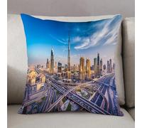 LEZUAHSH Fundas de Cojín Decorativo para Sala de Estar Sofás 50x50cm,El Horizonte de Dubái con una Hermosa Ciudad Cerca de su autopista más transitad,Decoración Almohada Funda de Almohada