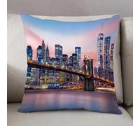 LEZUAHSH Fundas de Cojín Decorativo para Sala de Estar Sofás 50x50cm,El Puente de Brooklyn y el Horizonte del Bajo Manhattan bajo un Atardecer Violet,Decoración Almohada Funda de Almohada