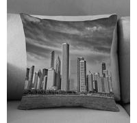 LEZUAHSH Fundas de Cojín Decorativo para Sala de Estar Sofás 50x50cm,Horizonte de Chicago, fotografía filtrada en Blanco y Negro de un Paisaje Urbano,Decoración Almohada Funda de Almohada