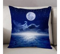 LEZUAHSH Fundas de Cojín Decorativo para Sala de Estar Sofás 50x50cm,Luna Llena en el Cielo Nocturno con Estrellas Fugaces y un Horizonte Misterioso,Decoración Almohada Funda de Almohada