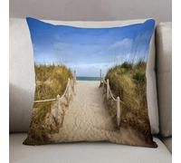 LEZUAHSH Fundas de Cojín Decorativo para Sala de Estar Sofás 50x50cm,Sendero a través de Las Dunas hasta la Playa y el Antiguo Muelle de Madera del M,Decoración Almohada Funda de Almohada