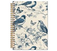 LFBEK Vintage Blue Floral Bird Spiral Notebook 5.5x8.3,Bird Lover Gifts
